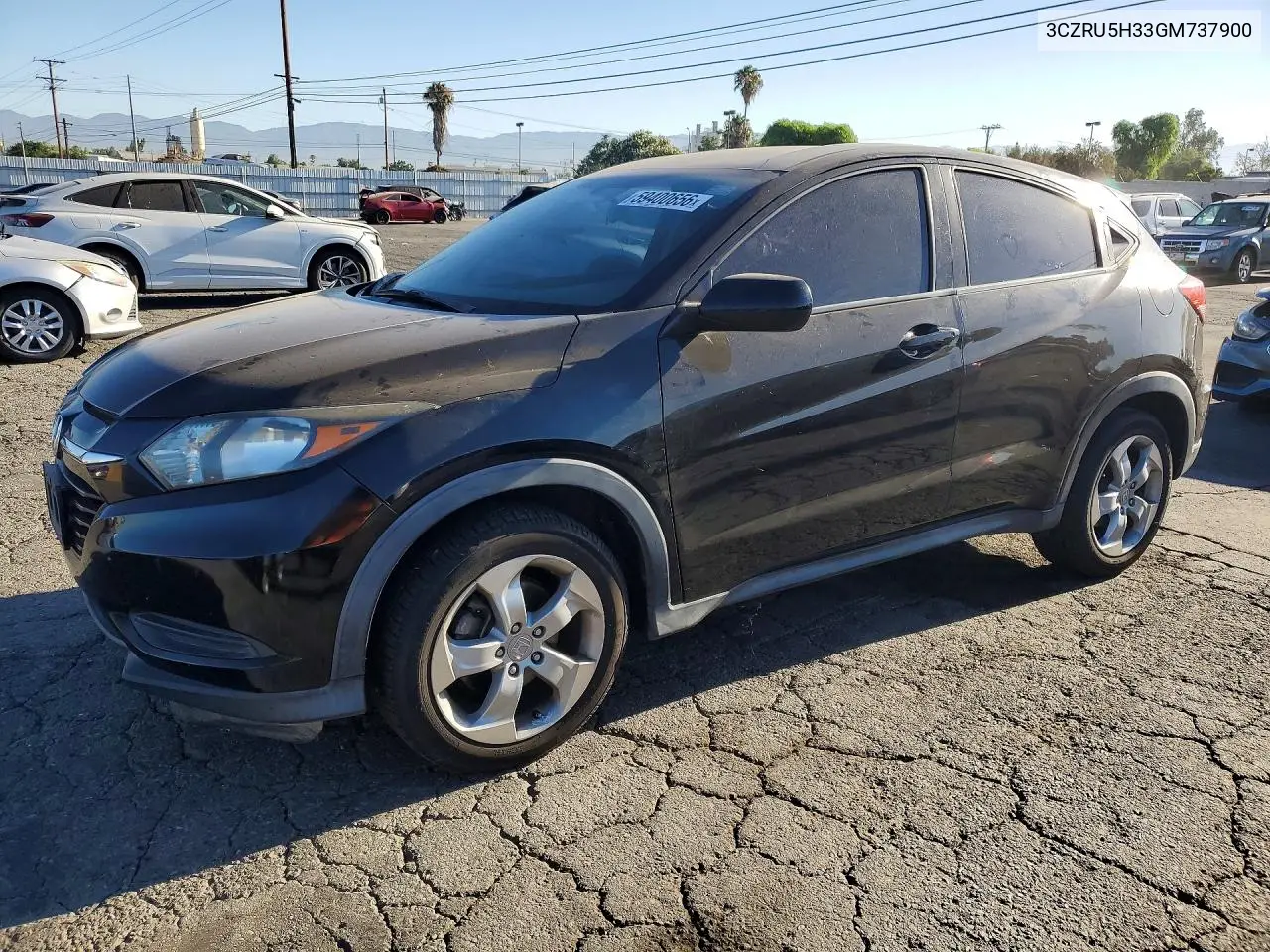 2016 Honda Hr-V Lx VIN: 3CZRU5H33GM737900 Lot: 59400656