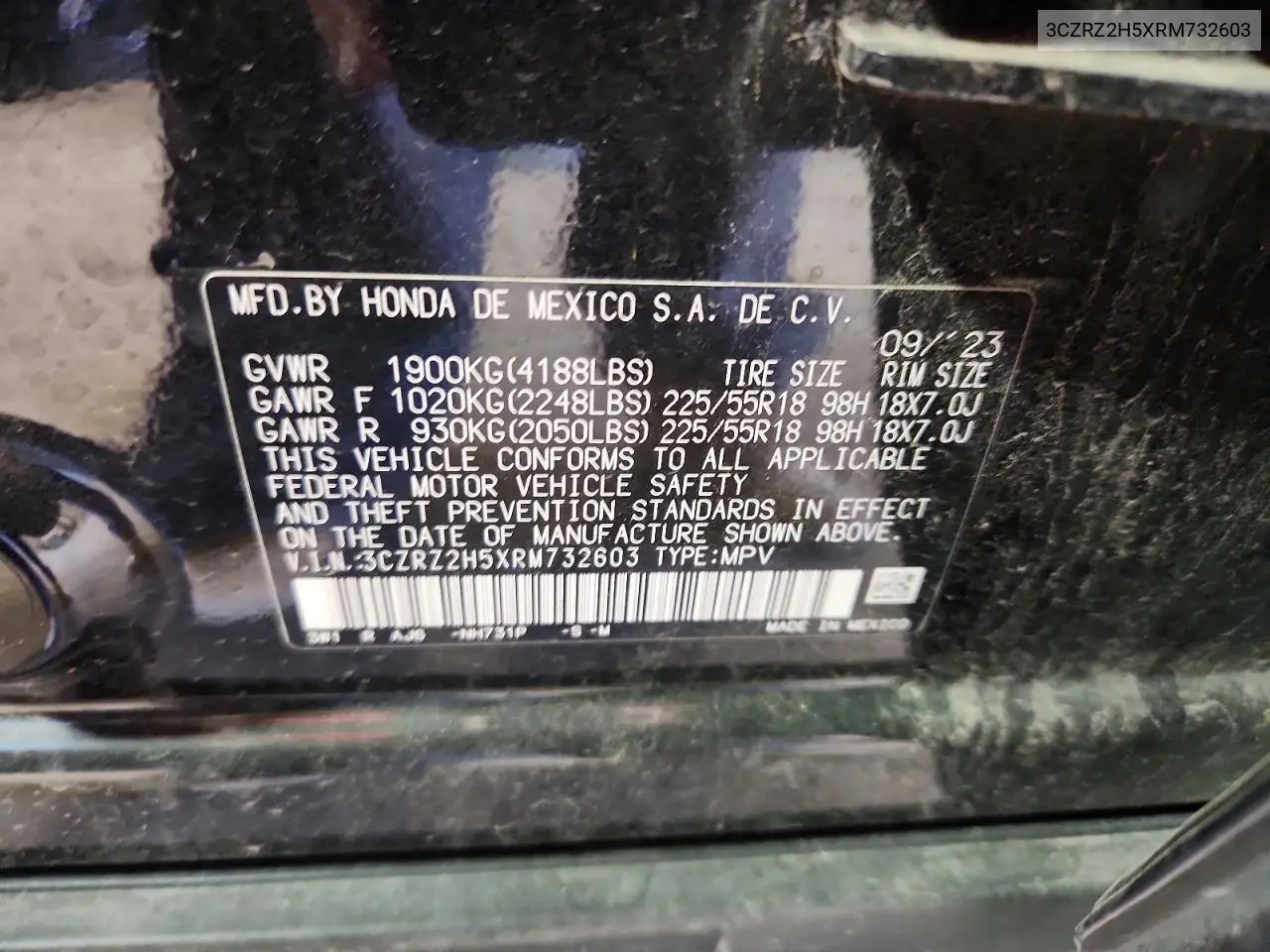 2024 Honda Hr-V Sport VIN: 3CZRZ2H5XRM732603 Lot: 61710686