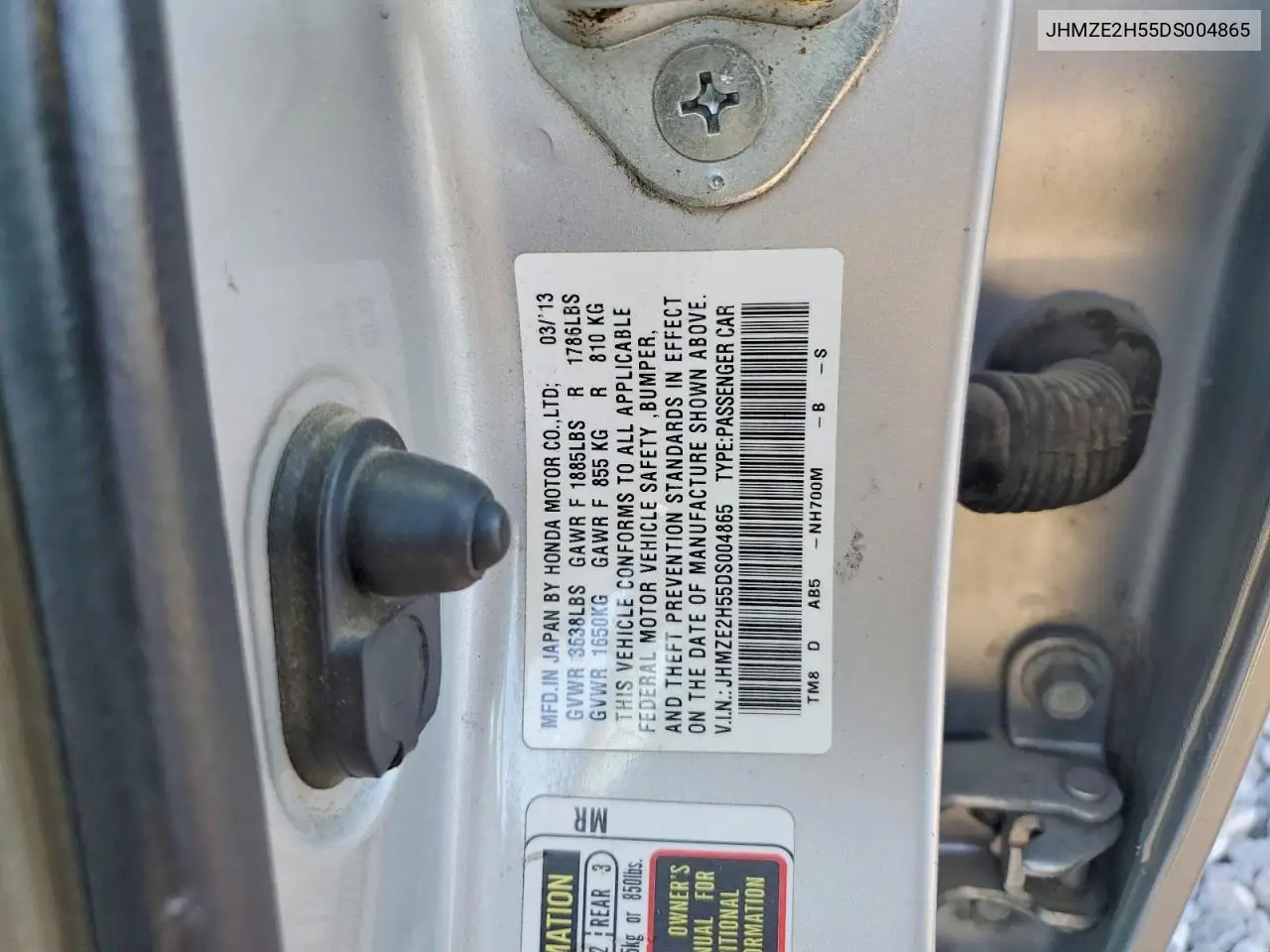 2013 Honda Insight Lx VIN: JHMZE2H55DS004865 Lot: 59823166