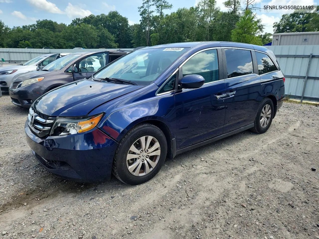 2016 Honda Odyssey Se VIN: 5FNRL5H35GB011193 Lot: 61794506