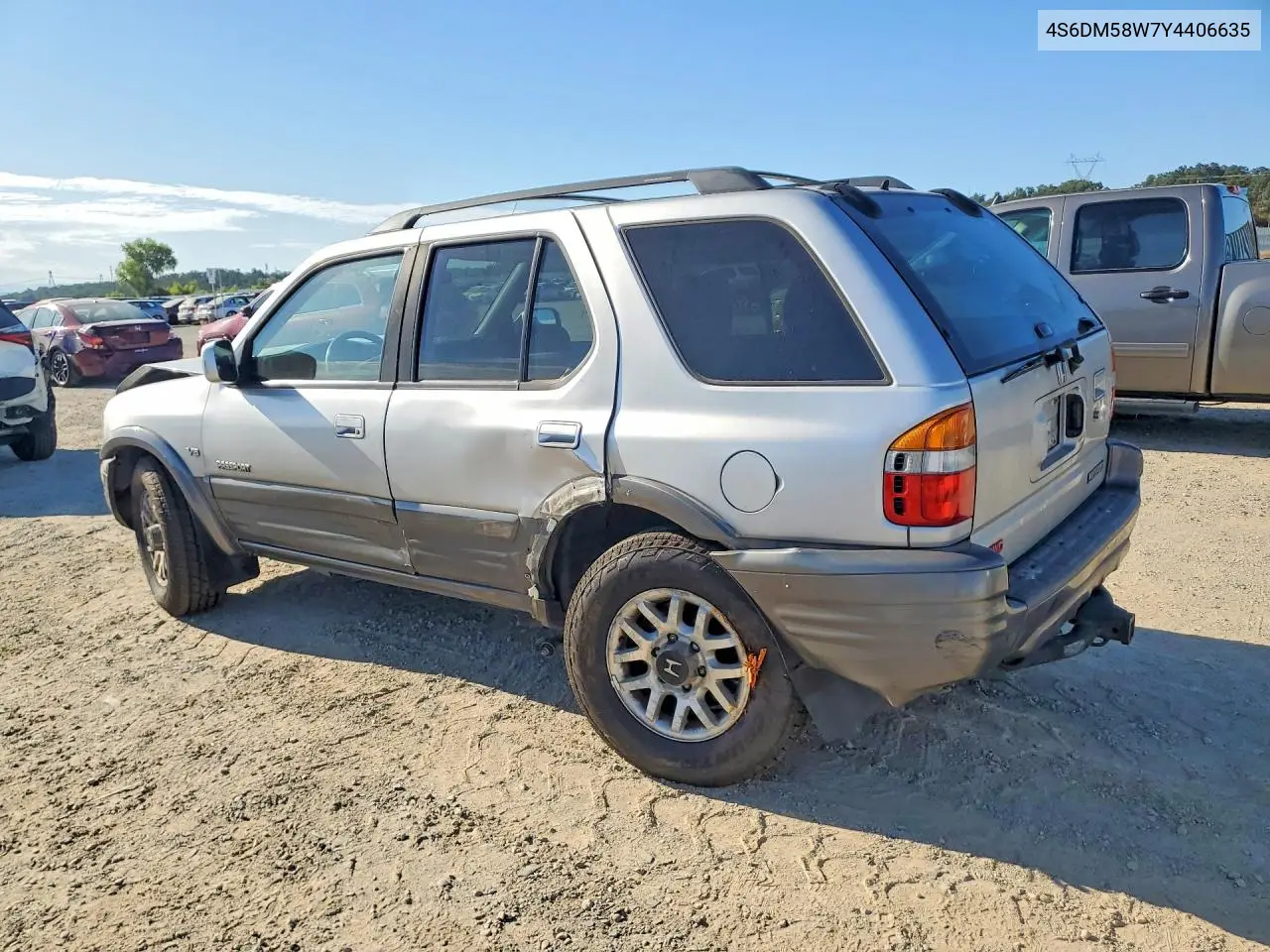 2000 Honda Passport Ex VIN: 4S6DM58W7Y4406635 Lot: 60799966
