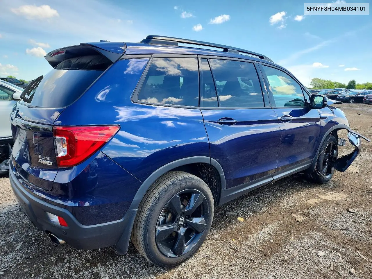2021 Honda Passport Elite VIN: 5FNYF8H04MB034101 Lot: 58225236