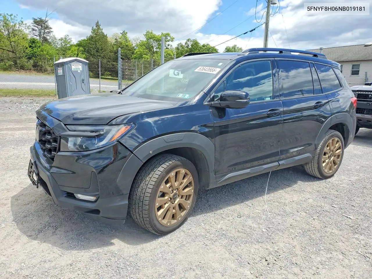 2022 Honda Passport Elite VIN: 5FNYF8H06NB019181 Lot: 53643666
