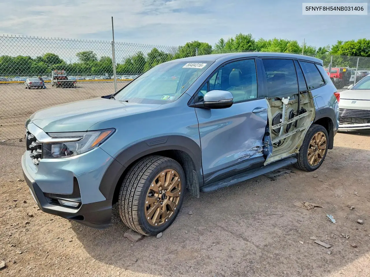 2022 Honda Passport Exl VIN: 5FNYF8H54NB031406 Lot: 56404316