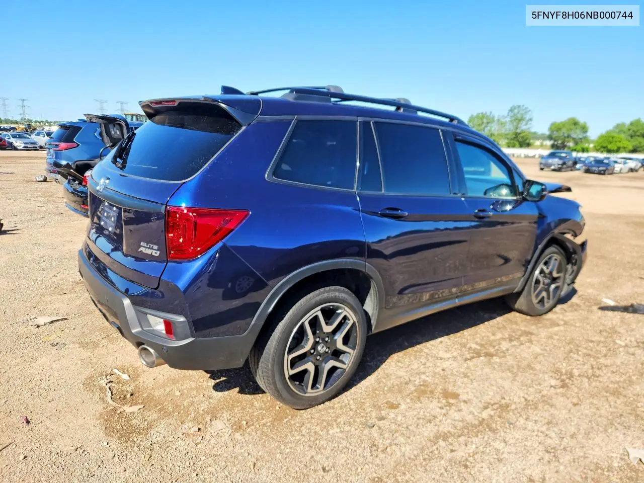 2022 Honda Passport Elite VIN: 5FNYF8H06NB000744 Lot: 57307036