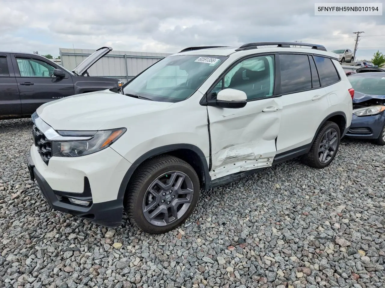 2022 Honda Passport Exl VIN: 5FNYF8H59NB010194 Lot: 60591356