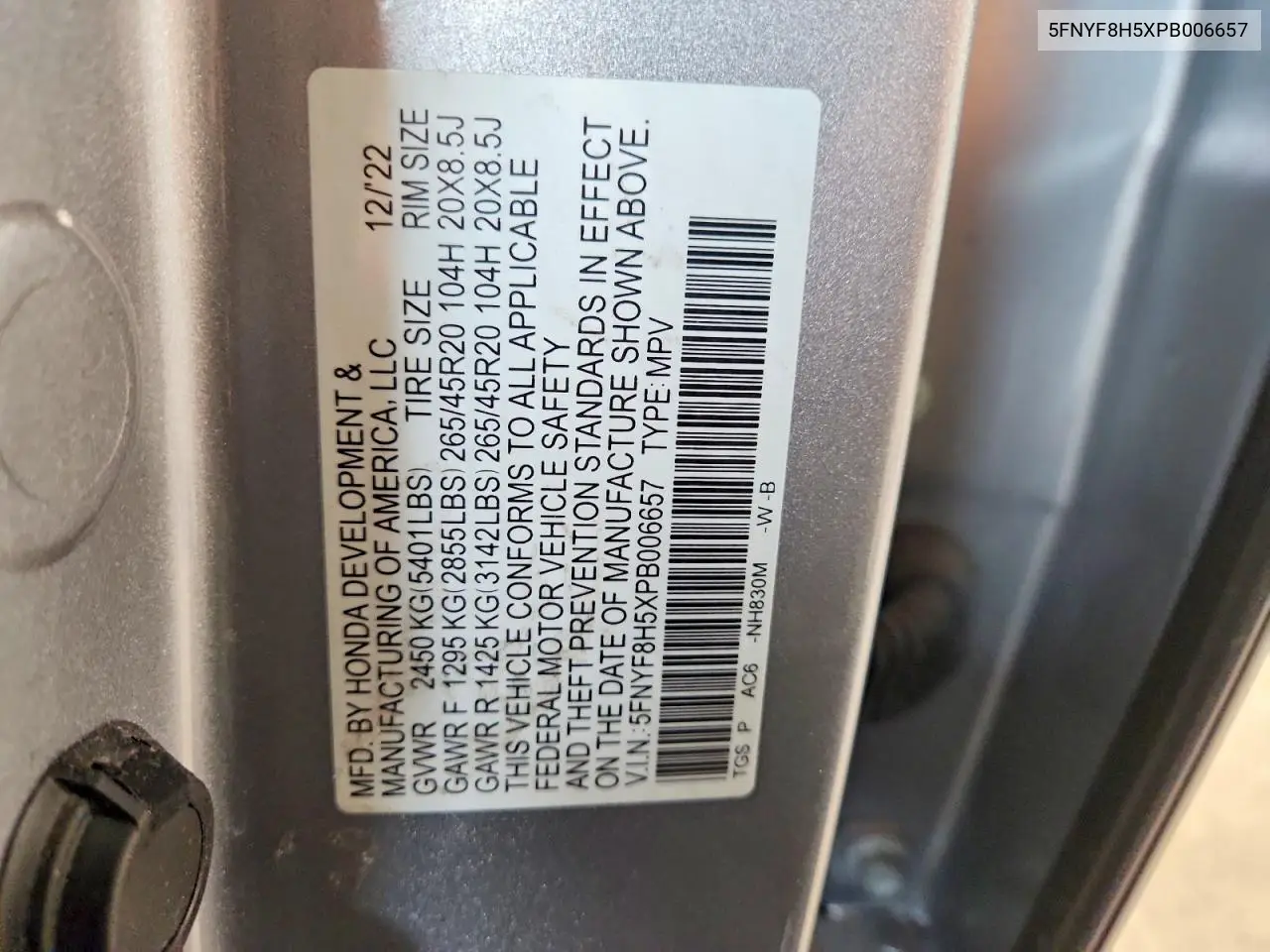 2023 Honda Passport Exl VIN: 5FNYF8H5XPB006657 Lot: 58803386