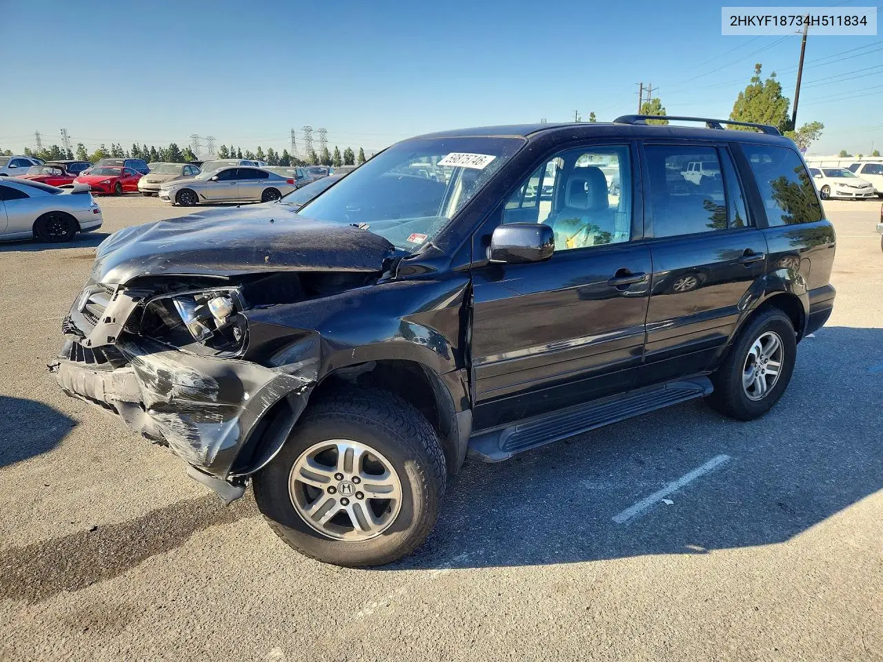 2004 Honda Pilot Exl VIN: 2HKYF18734H511834 Lot: 59875746