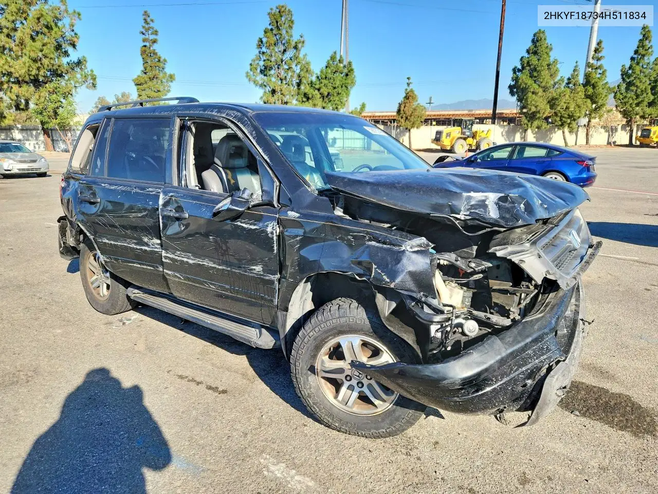 2004 Honda Pilot Exl VIN: 2HKYF18734H511834 Lot: 59875746