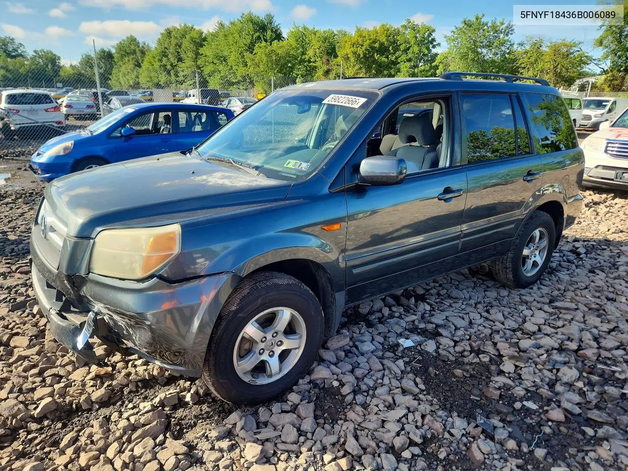 2006 Honda Pilot Ex VIN: 5FNYF18436B006089 Lot: 59822666