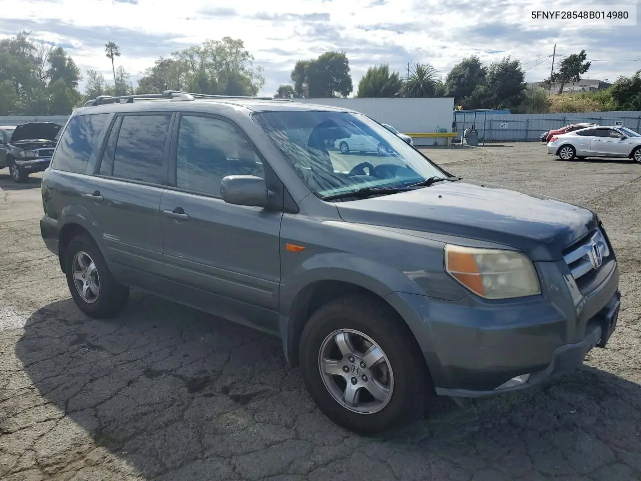 2008 Honda Pilot Ex VIN: 5FNYF28548B014980 Lot: 61762646