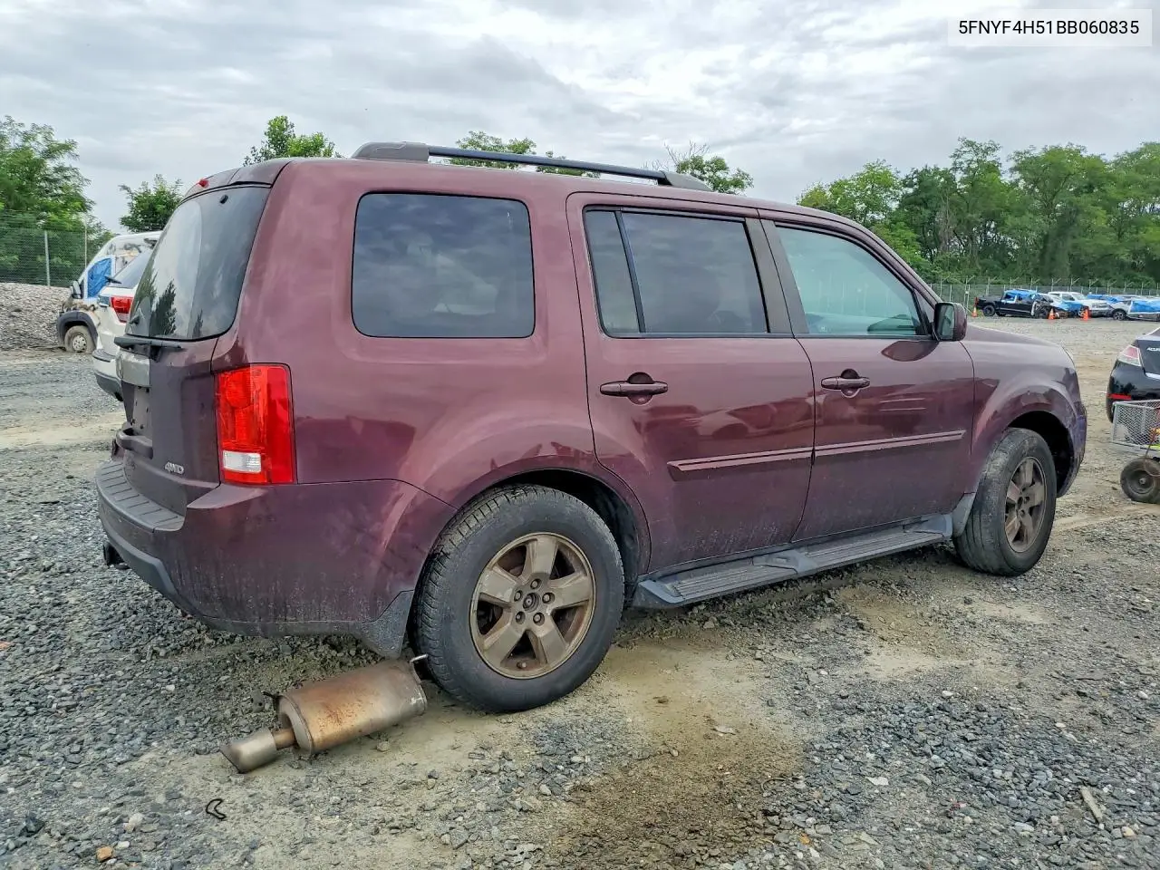 2011 Honda Pilot Exl VIN: 5FNYF4H51BB060835 Lot: 61581696