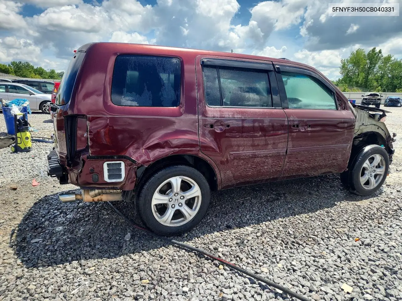 2012 Honda Pilot Exl VIN: 5FNYF3H50CB040331 Lot: 61605476