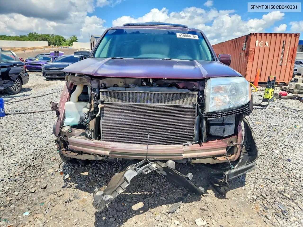 2012 Honda Pilot Exl VIN: 5FNYF3H50CB040331 Lot: 61605476