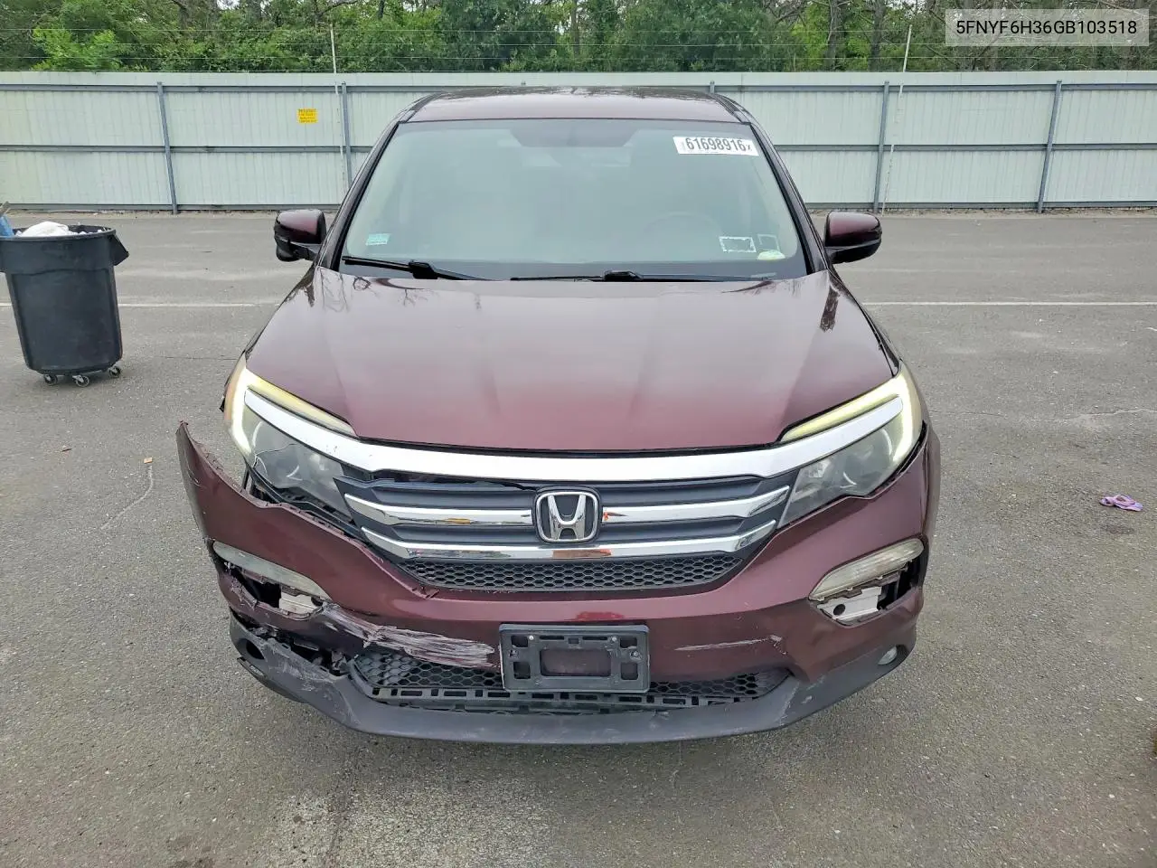 2016 Honda Pilot Ex VIN: 5FNYF6H36GB103518 Lot: 61698916