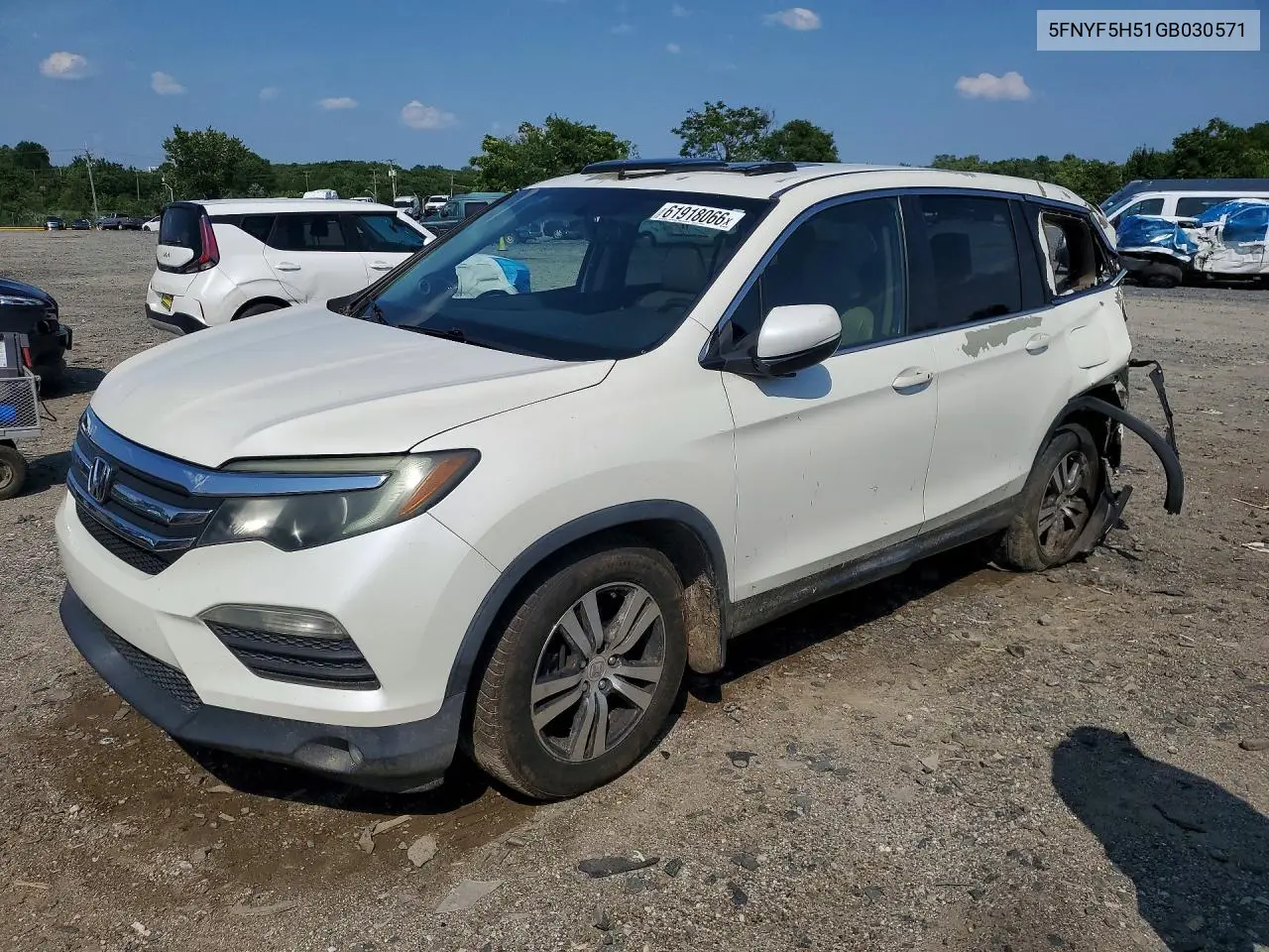 2016 Honda Pilot Exl VIN: 5FNYF5H51GB030571 Lot: 61918066