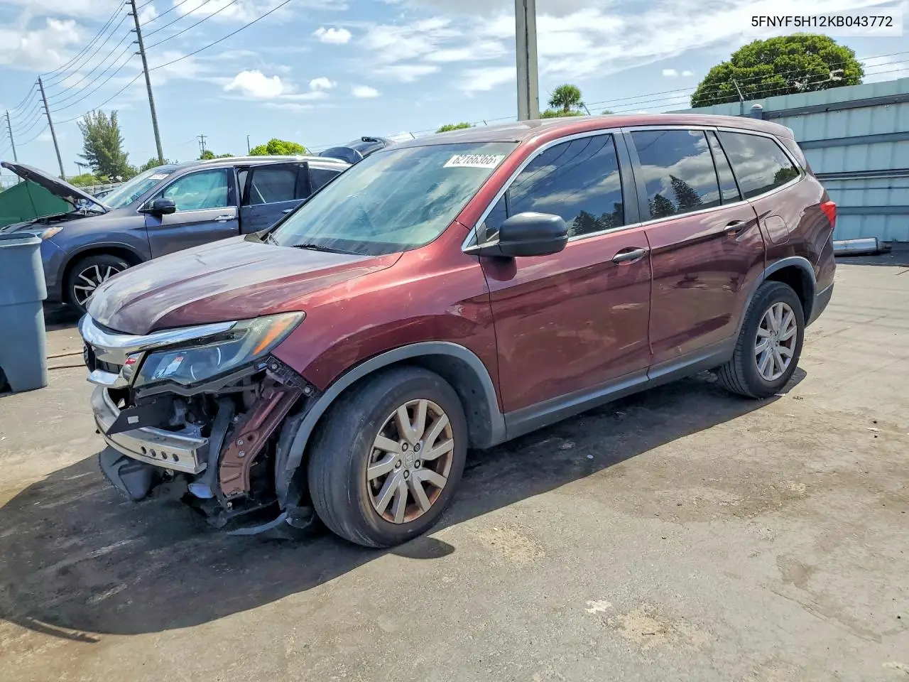 2019 Honda Pilot Lx VIN: 5FNYF5H12KB043772 Lot: 62166366