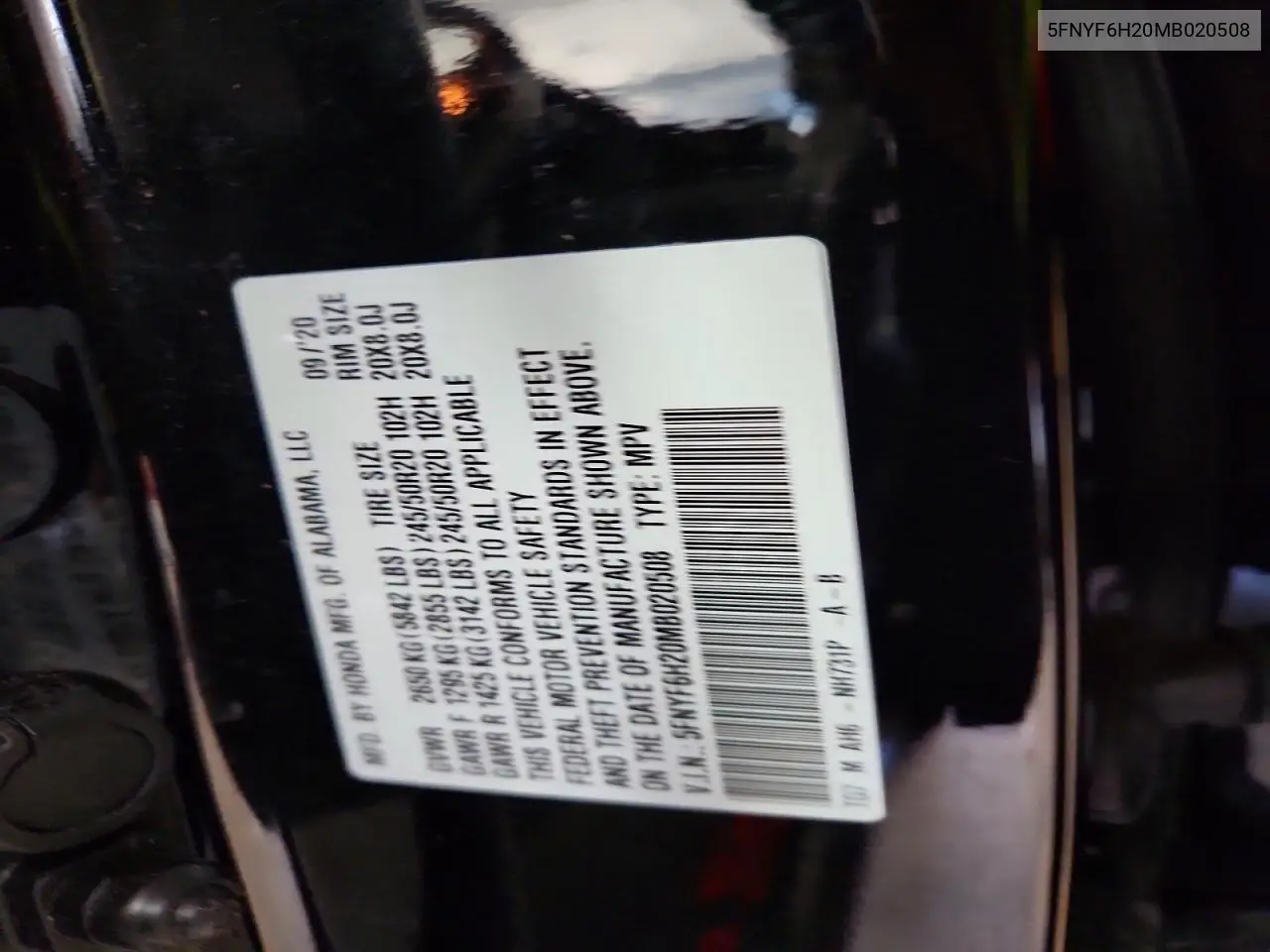 2021 Honda Pilot Se VIN: 5FNYF6H20MB020508 Lot: 56296716