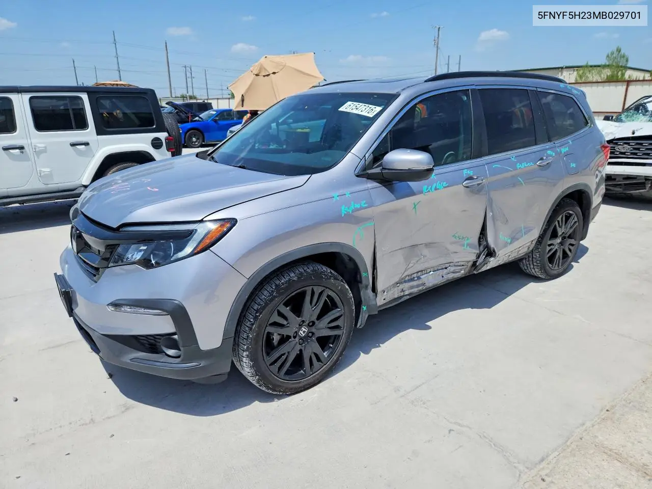 2021 Honda Pilot Se VIN: 5FNYF5H23MB029701 Lot: 61547316