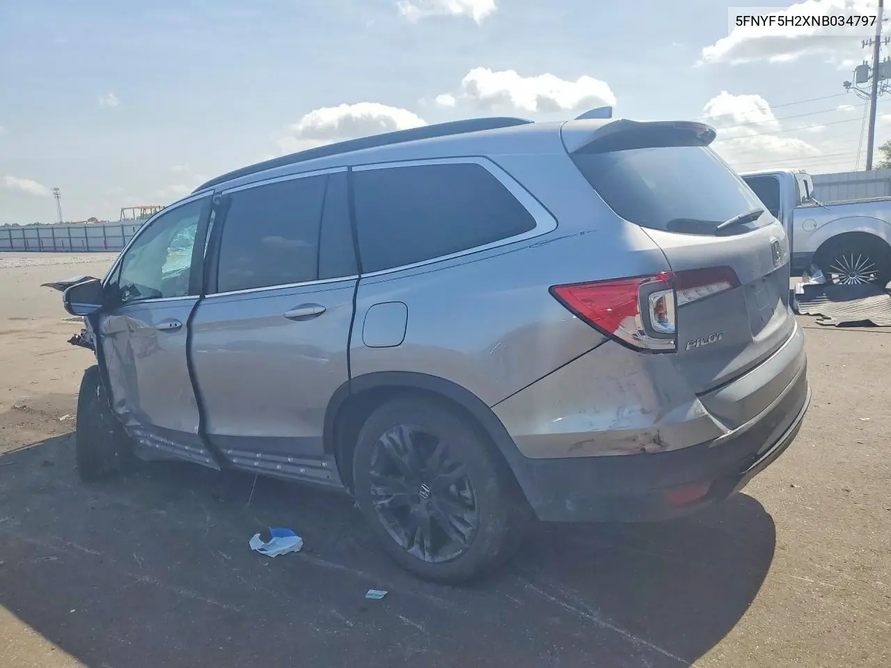 2022 Honda Pilot Se VIN: 5FNYF5H2XNB034797 Lot: 60791536