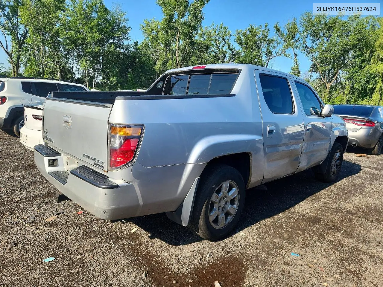 2006 Honda Ridgeline Rts VIN: 2HJYK16476H537624 Lot: 59855596