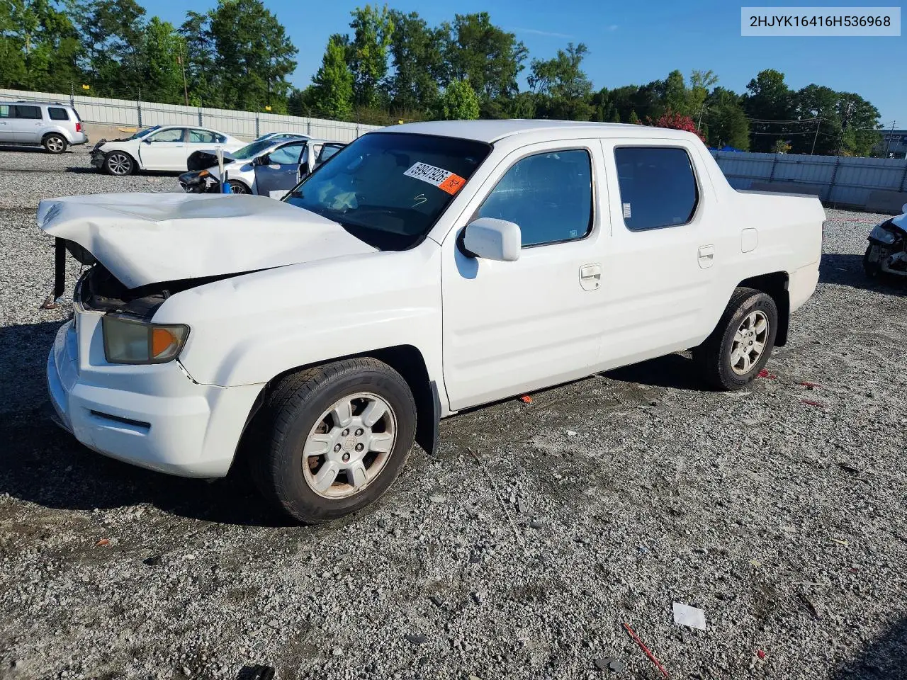 2006 Honda Ridgeline Rts VIN: 2HJYK16416H536968 Lot: 59947926
