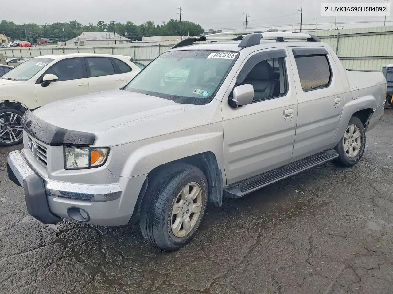 2006 Honda Ridgeline Rtl VIN: 2HJYK16596H504892 Lot: 60436126