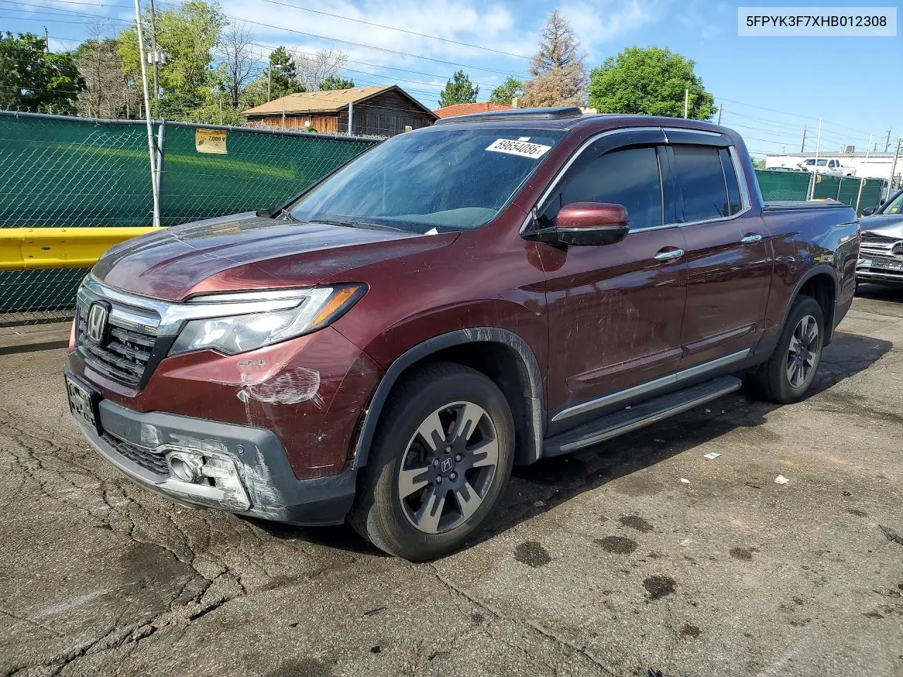 2017 Honda Ridgeline Rtl VIN: 5FPYK3F7XHB012308 Lot: 59654086