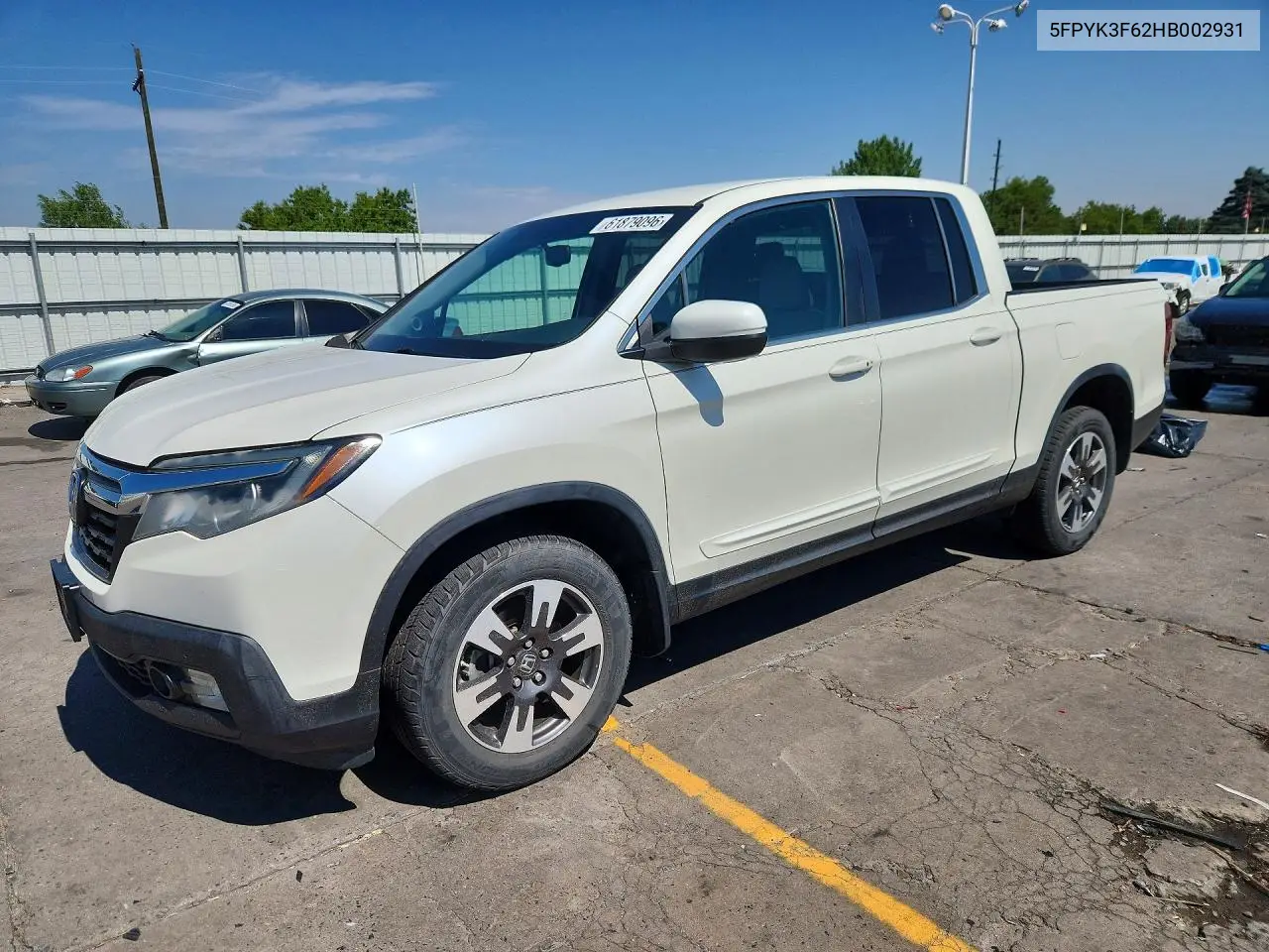 2017 Honda Ridgeline Rtl VIN: 5FPYK3F62HB002931 Lot: 61879096
