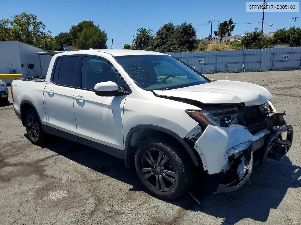 2019 Honda Ridgeline Sport VIN: 5FPYK2F17KB005183 Lot: 59918346