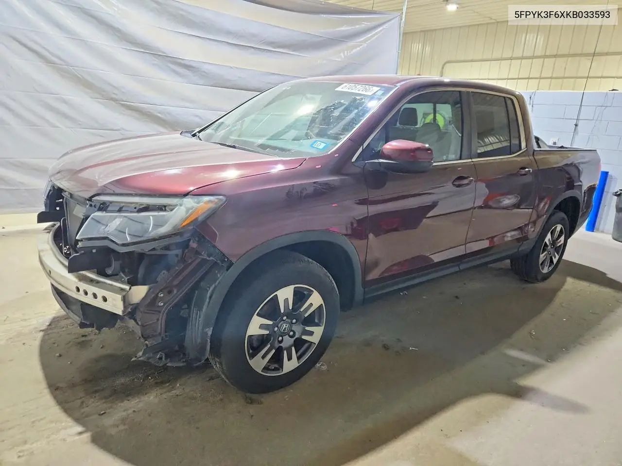 2019 Honda Ridgeline Rtl VIN: 5FPYK3F6XKB033593 Lot: 61057266