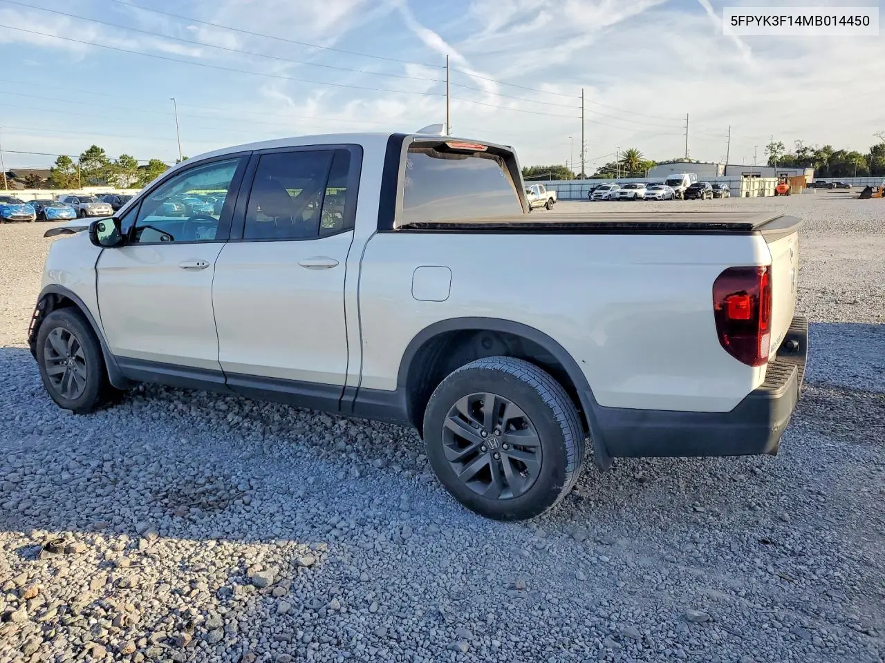 2021 Honda Ridgeline Sport VIN: 5FPYK3F14MB014450 Lot: 57830516