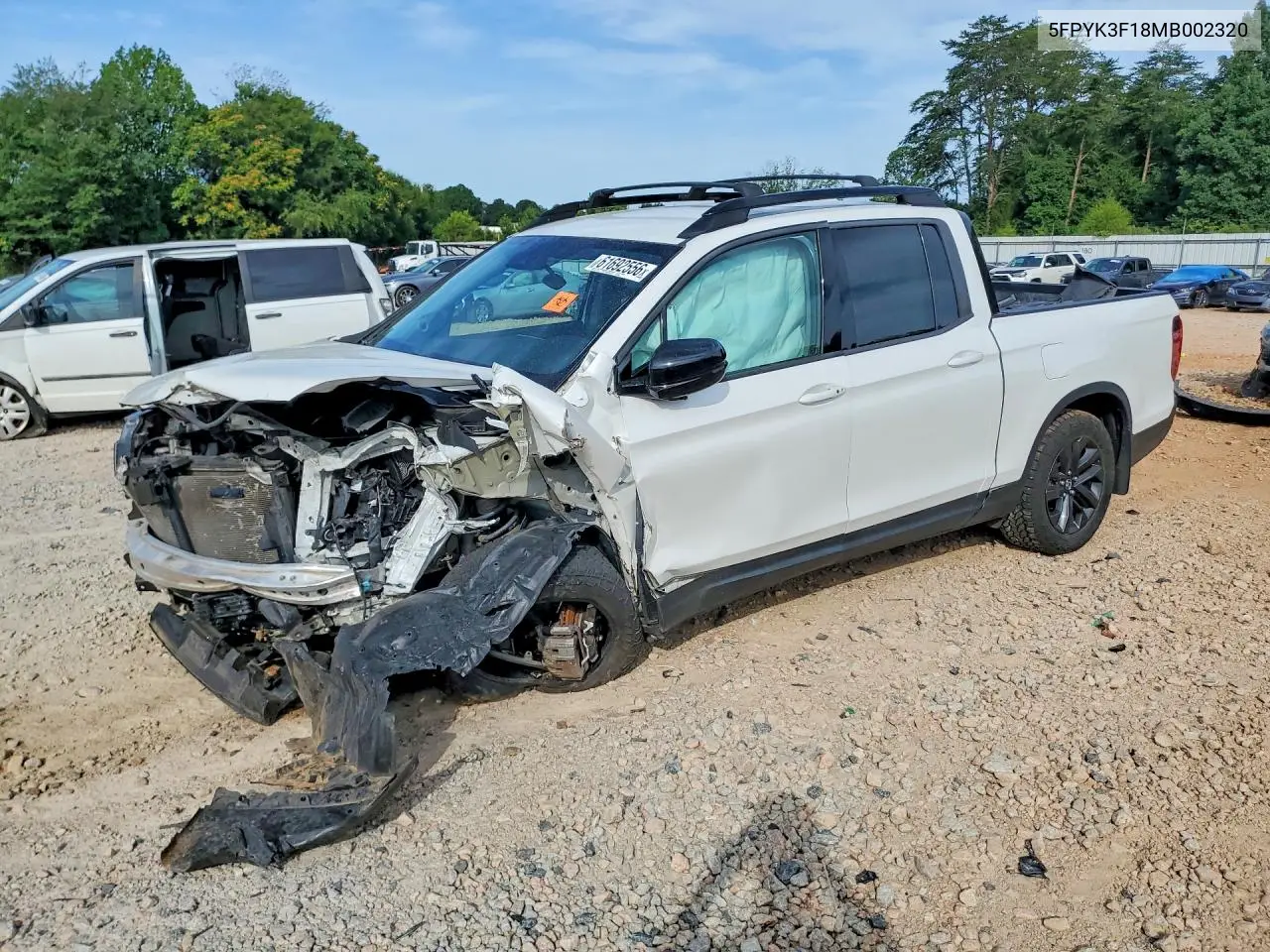 2021 Honda Ridgeline Sport VIN: 5FPYK3F18MB002320 Lot: 61692556