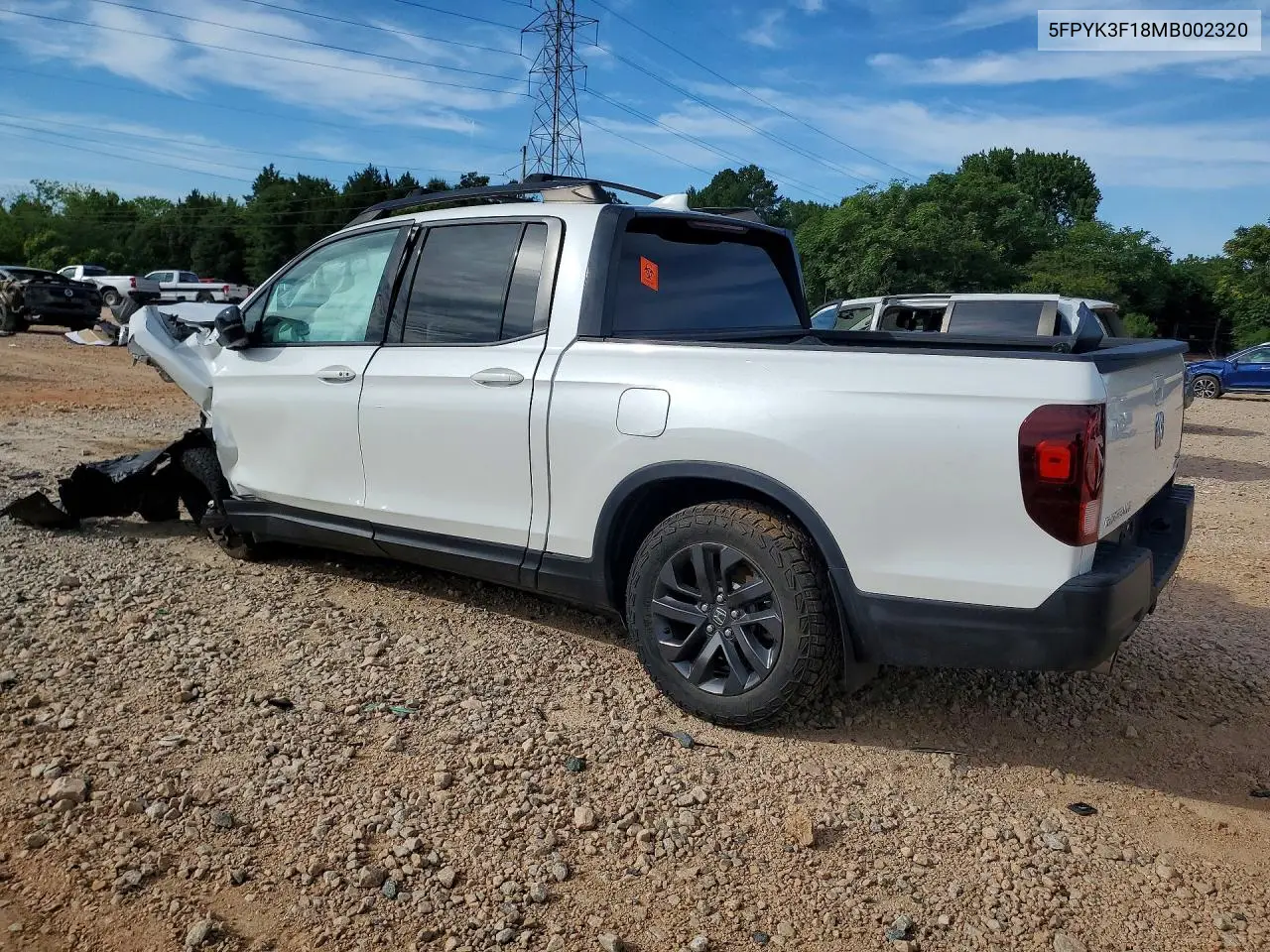 2021 Honda Ridgeline Sport VIN: 5FPYK3F18MB002320 Lot: 61692556