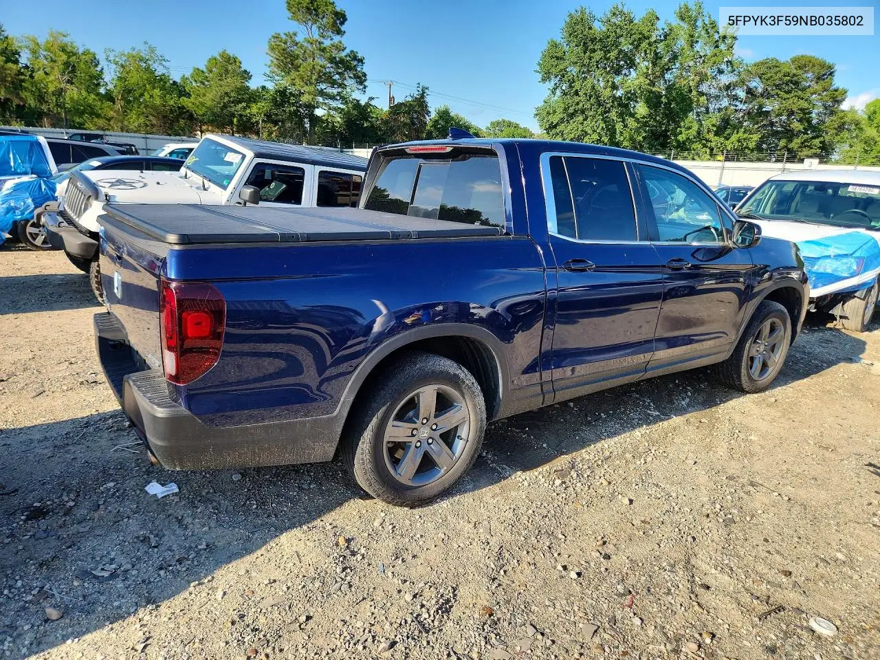 2022 Honda Ridgeline Rtl VIN: 5FPYK3F59NB035802 Lot: 58898006