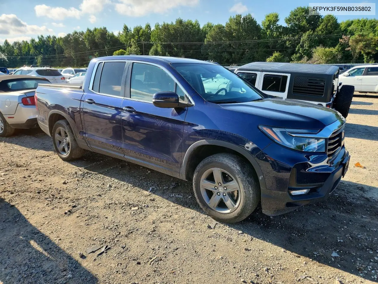 2022 Honda Ridgeline Rtl VIN: 5FPYK3F59NB035802 Lot: 58898006