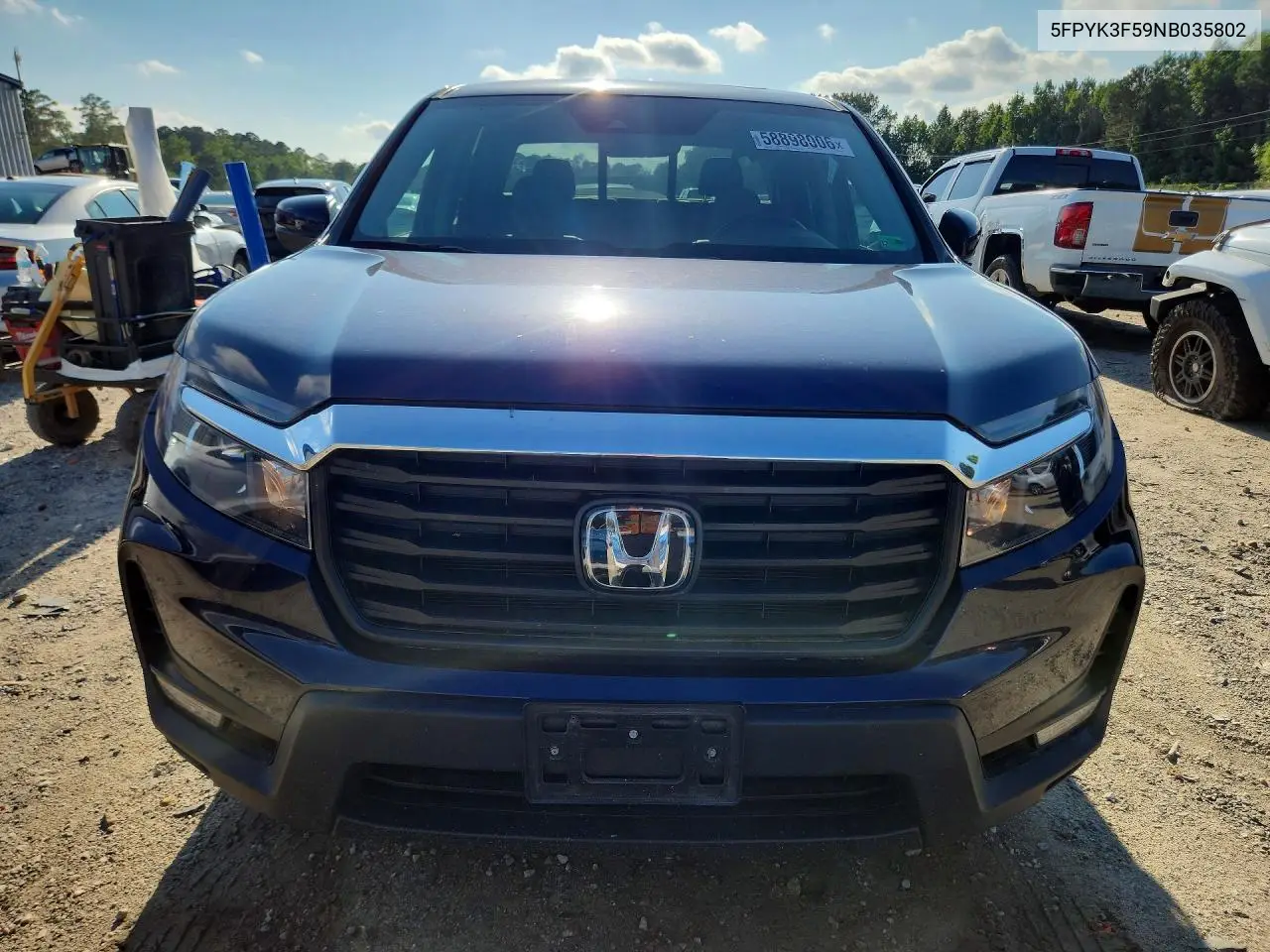 2022 Honda Ridgeline Rtl VIN: 5FPYK3F59NB035802 Lot: 58898006