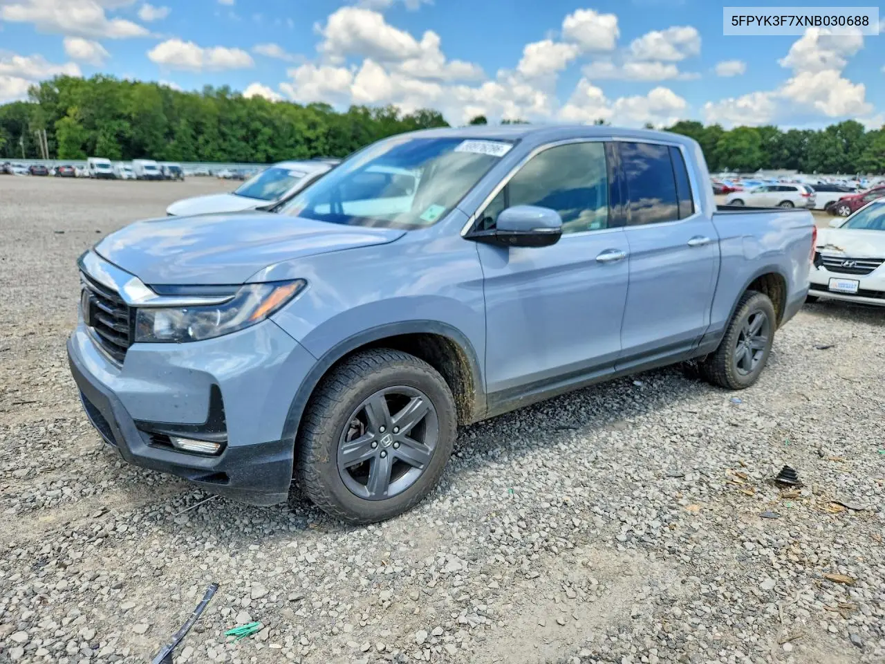 2022 Honda Ridgeline Rtl VIN: 5FPYK3F7XNB030688 Lot: 59976286