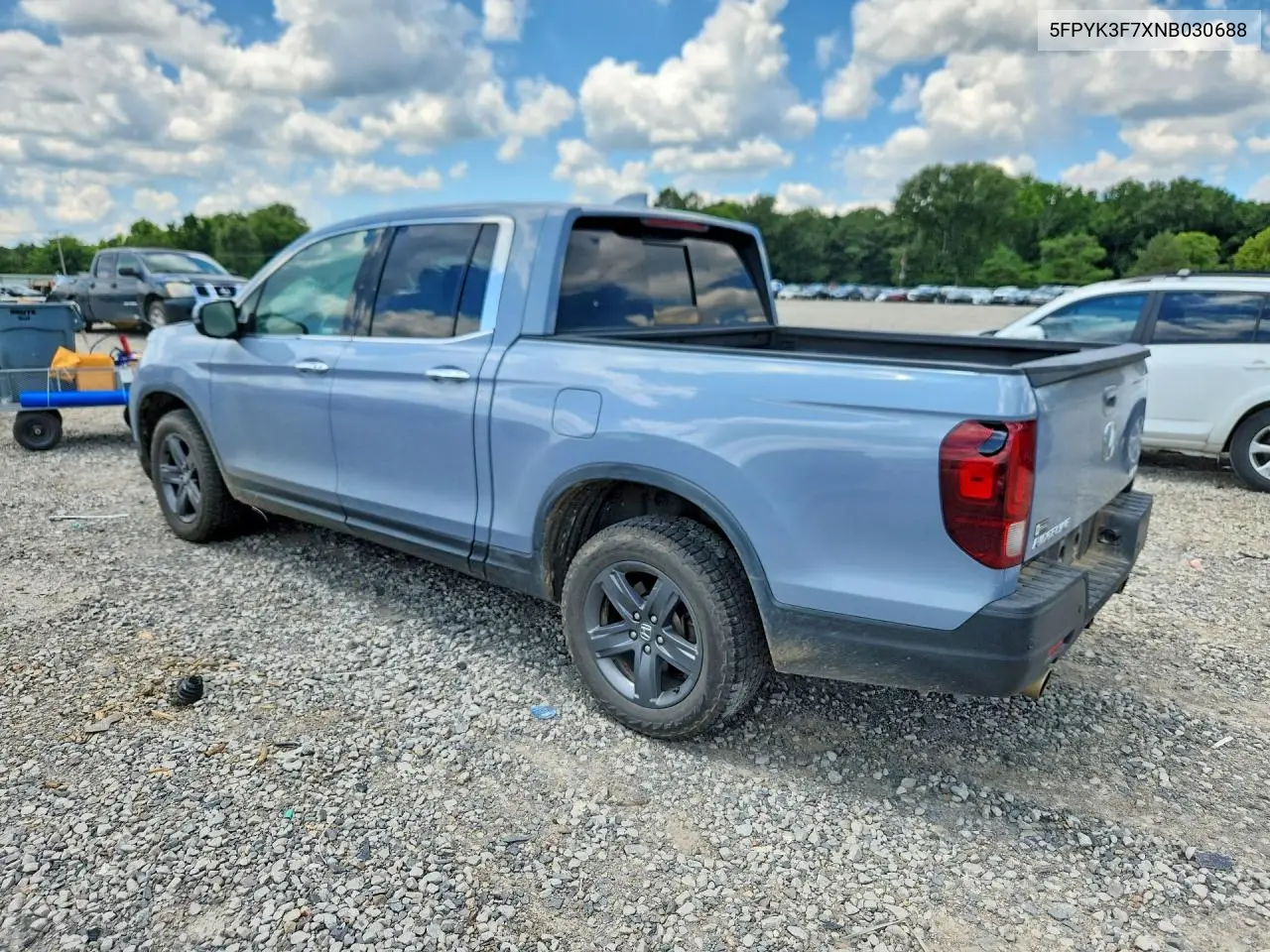 2022 Honda Ridgeline Rtl VIN: 5FPYK3F7XNB030688 Lot: 59976286