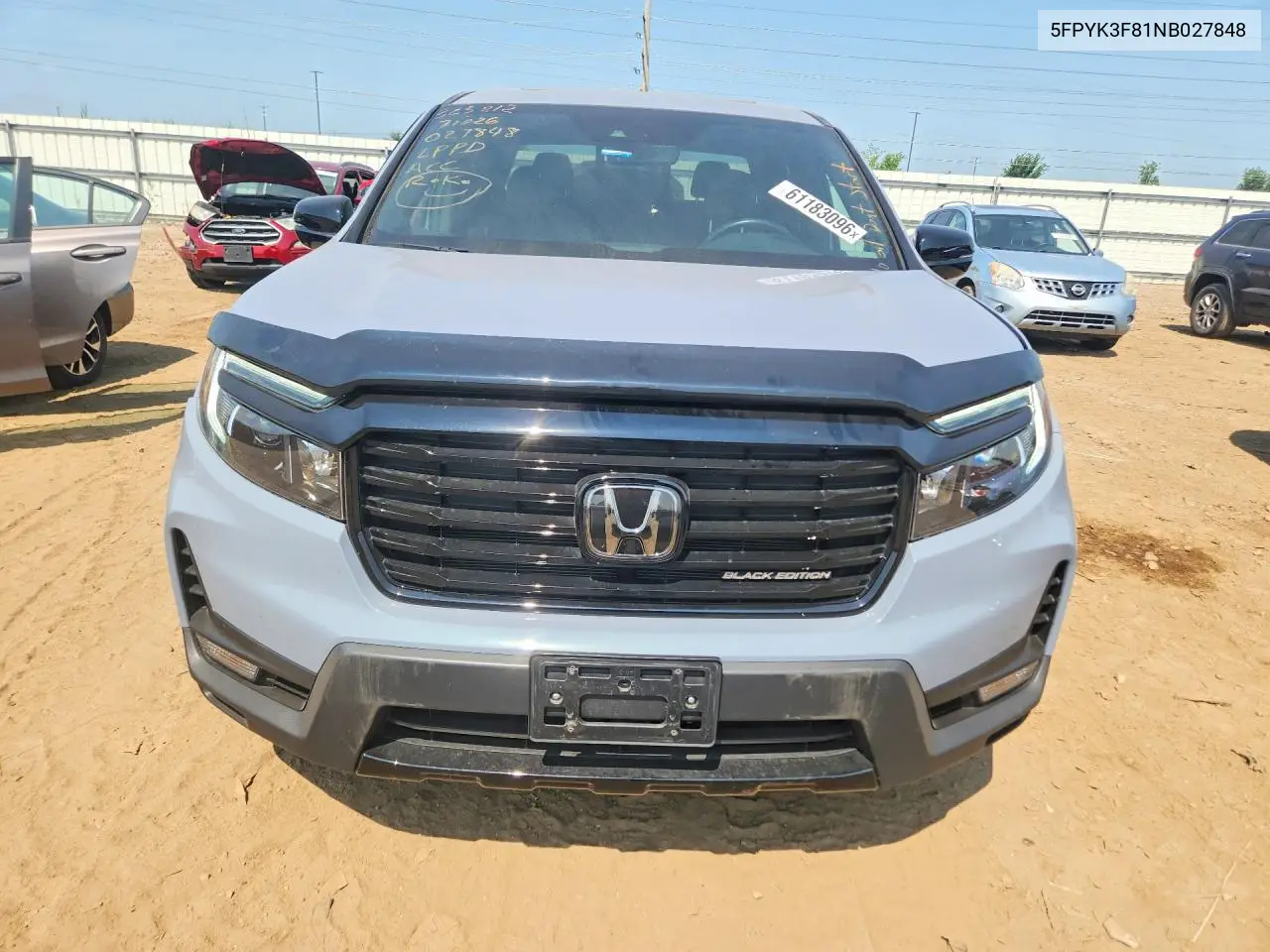 2022 Honda Ridgeline Black Edition VIN: 5FPYK3F81NB027848 Lot: 61183096