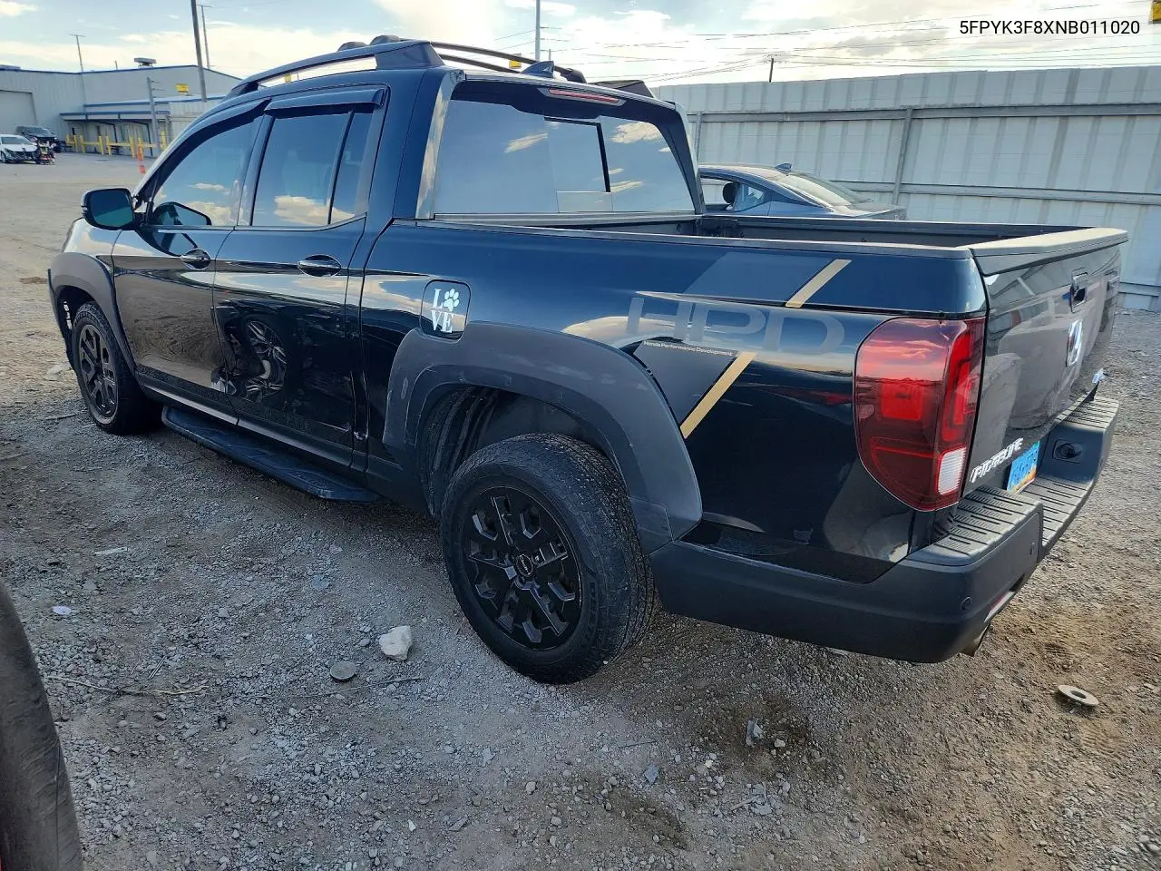 2022 Honda Ridgeline Black Edition VIN: 5FPYK3F8XNB011020 Lot: 61636346