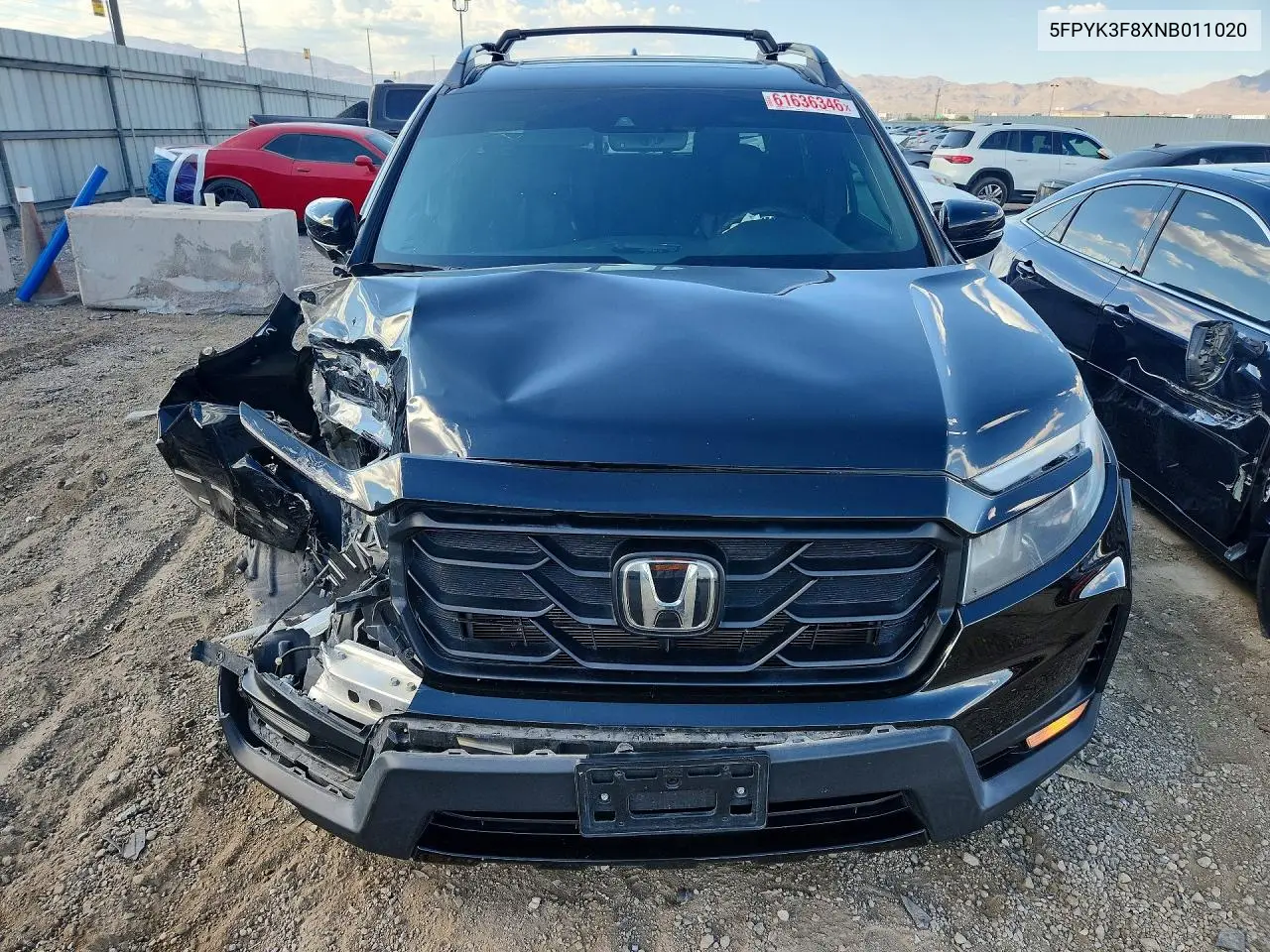 2022 Honda Ridgeline Black Edition VIN: 5FPYK3F8XNB011020 Lot: 61636346