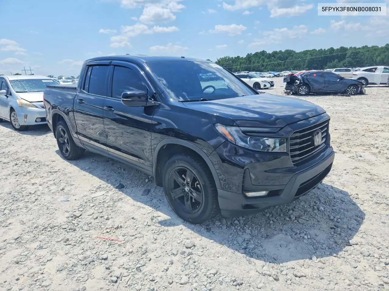 2022 Honda Ridgeline Black Edition VIN: 5FPYK3F80NB008031 Lot: 85606505