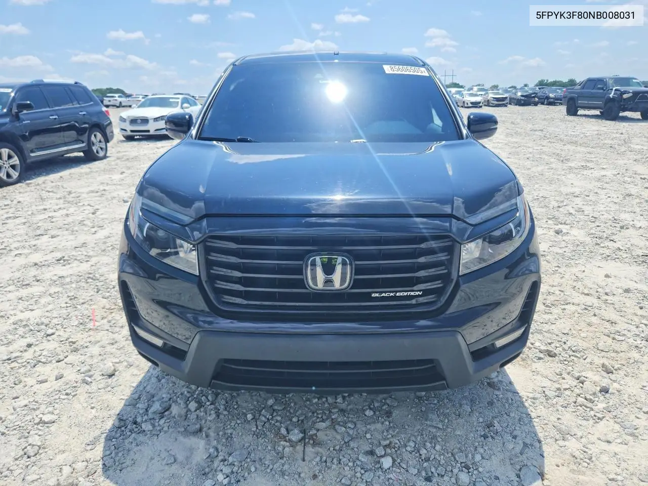 2022 Honda Ridgeline Black Edition VIN: 5FPYK3F80NB008031 Lot: 85606505