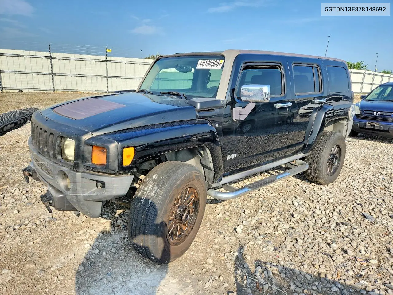2007 Hummer H3 VIN: 5GTDN13E878148692 Lot: 60190506