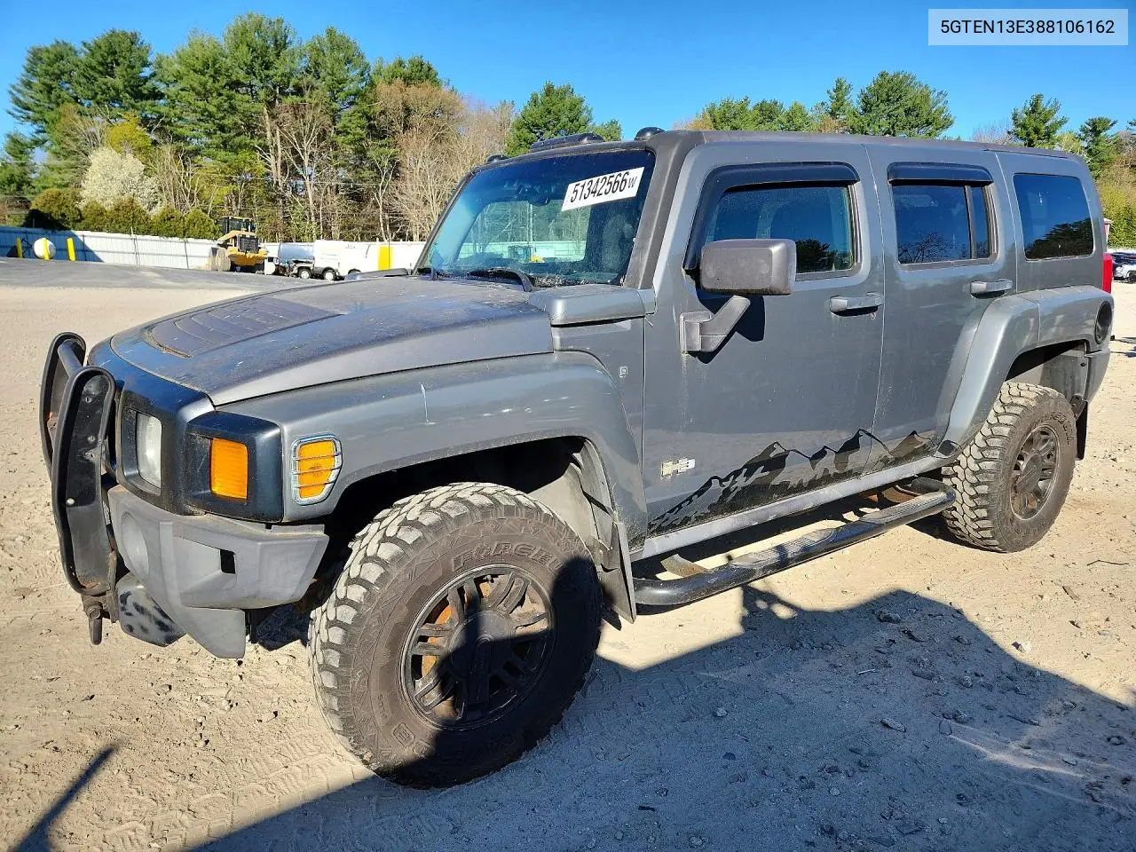 2008 Hummer H3 VIN: 5GTEN13E388106162 Lot: 51342566