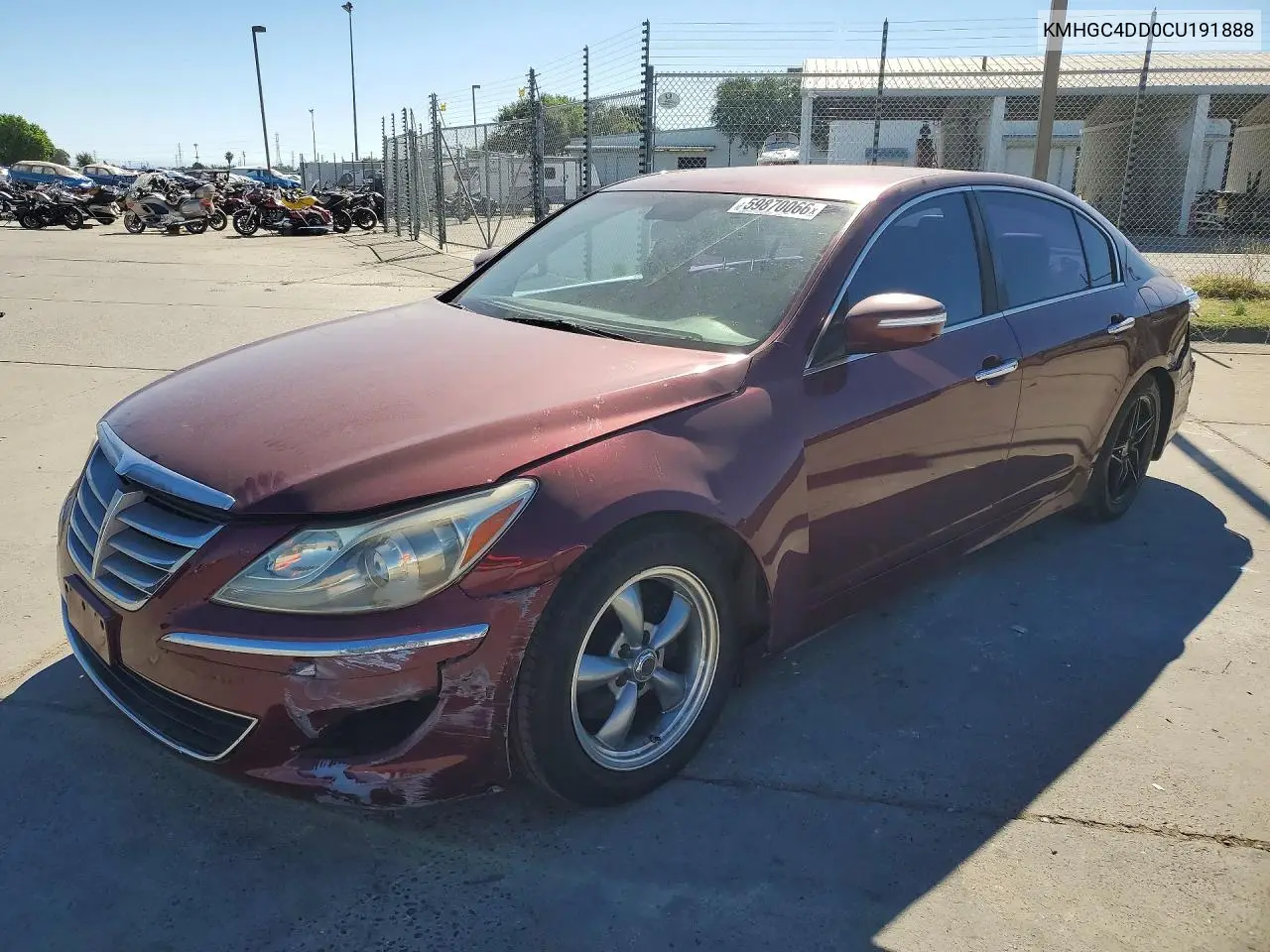 2012 Hyundai Genesis 3.8L VIN: KMHGC4DD0CU191888 Lot: 59870066