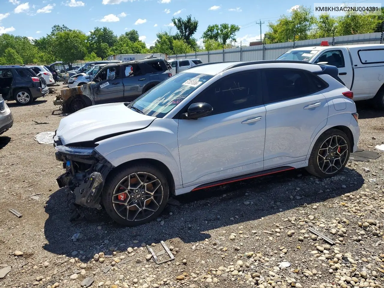 2022 Hyundai Kona N Base VIN: KM8KH3AC2NU004381 Lot: 57051006