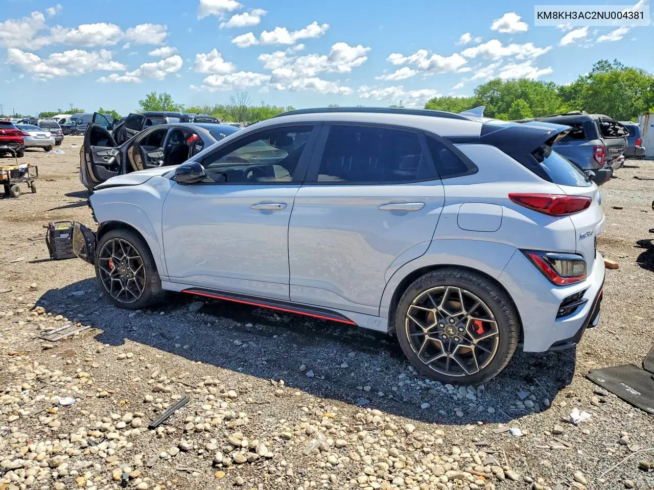 2022 Hyundai Kona N Base VIN: KM8KH3AC2NU004381 Lot: 57051006