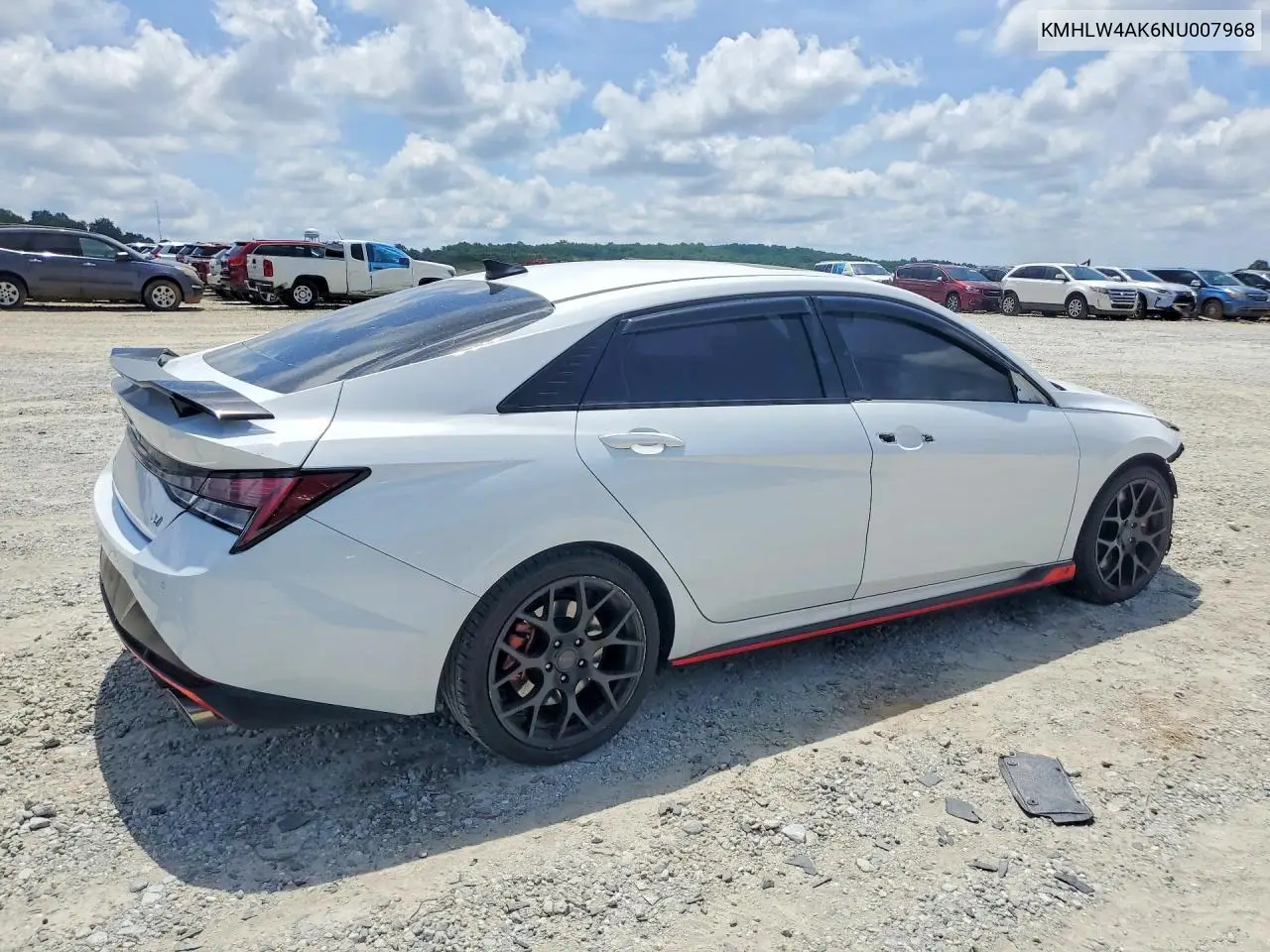 2022 Hyundai Elantra N Base VIN: KMHLW4AK6NU007968 Lot: 57513956